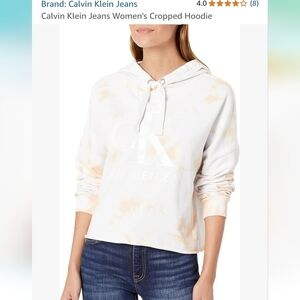 Calvin Klein Cream Crop Tie Front Hoodie Sz Medium